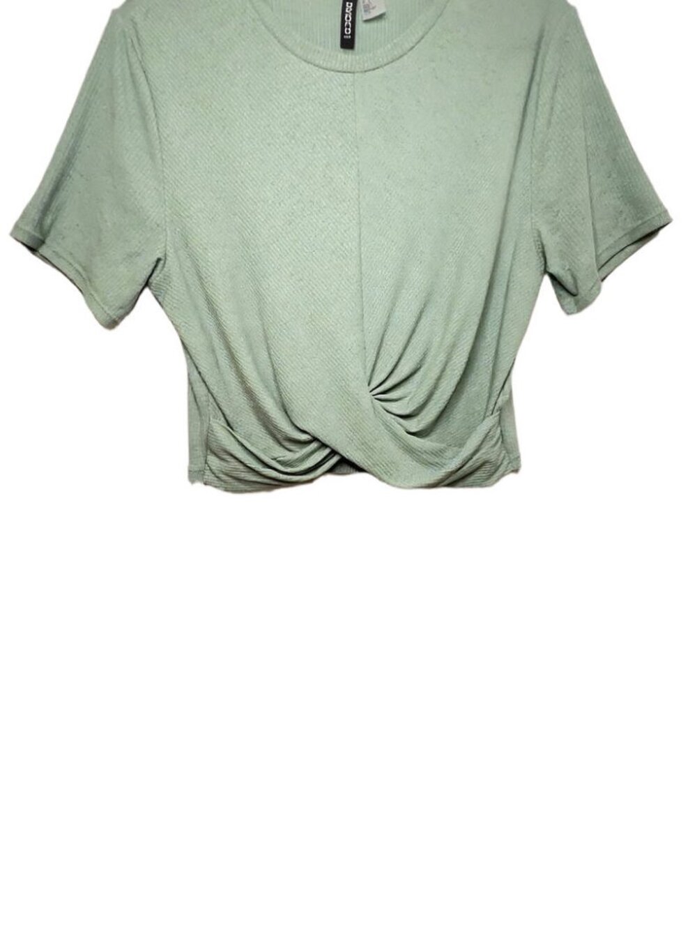 H&M Divided Womens Short Sleeve Twisted Front Ribbed Crop Top Green Size L